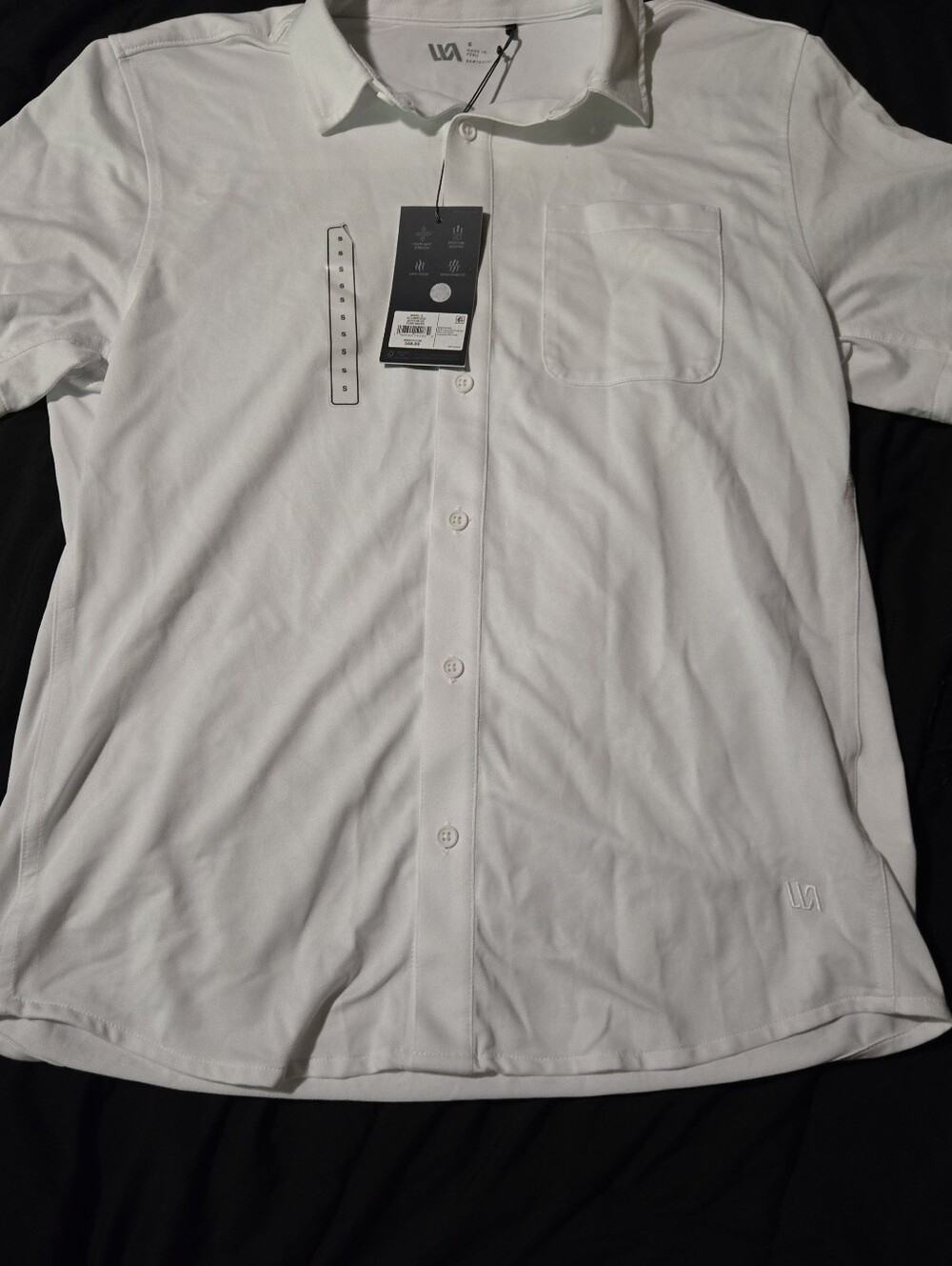 VRST Men's White Moisture Wicking Short-Sleeve Button-Up Polo Tee Shirt SMALL